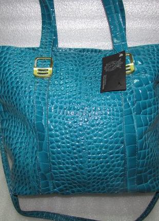 Genuine leather~бірюза італія лакова шкіряна сумка