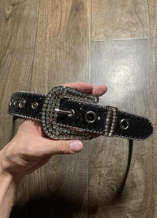 Ремень со стразами черный belt drip1 фото