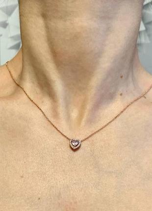 Ожерелье пандора розовое золото кулон pandora цепочка «блестящее розовое сердце» ожерелье подвеска колье оригинальный кулон пандора новый бирка пломба7 фото