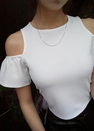 Белая блузка кроп топ, укороченная блузка с открытыми плечами, блузка топик, блуза-топ4 фото