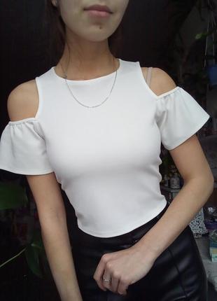Белая блузка кроп топ, укороченная блузка с открытыми плечами, блузка топик, блуза-топ5 фото