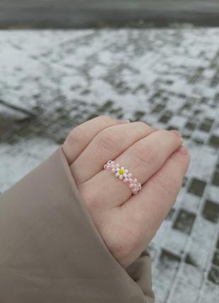 Кольцо з бисера розовое колечко з бисера для девочки в технике крестик обычное колечко2 фото