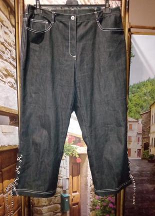 Летние укороченные джинсы 7/8 ,с высокой талией и шнуровками по низу1 фото