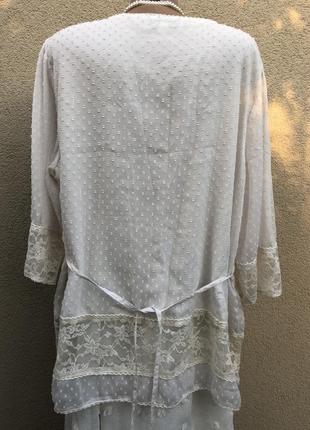 Белая,кружево,ажурная,гипюровая) блузка,туника под пояс,на подкладке-хлопок,большой размер4 фото