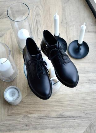 Базовые классические ботинки туфли черные кожаные7 фото