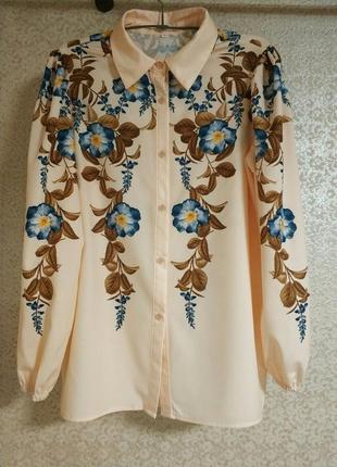 Shein невероятная струящаяся рубашка вышиванка блуза блузка цветочный принт бренд shein, р.l