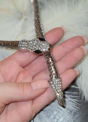 Массивное серебристое колье змея, украшение на шею.6 фото