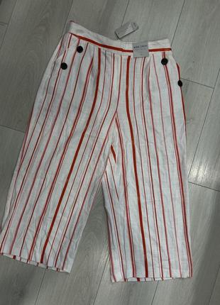 Широкие новые укороченные брюки бриджи кюлоты палаццо в красную полоску лен и вискоза6 фото
