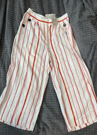 Широкі нові  укорочені брюки штани бриджі кюлоти палаццо у червону смужку льон та віскоза