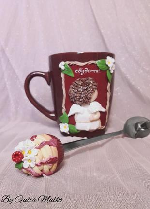 Чашка з декором з картини гапчинської і ложечка2 фото