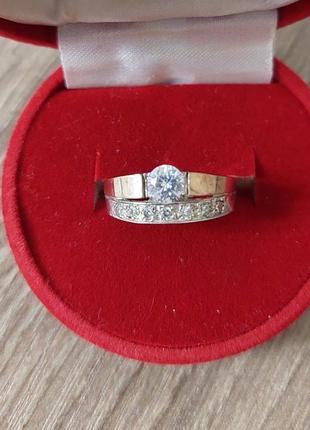 Комплект кольцо, серьги серебро со вставками из золота, с цирконами2 фото