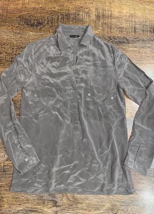 Сіра шовкова сорочка шовкова блуза рубашка з шовку massimo dutti серая рубашка из шелка шёлковая рубашка графит2 фото