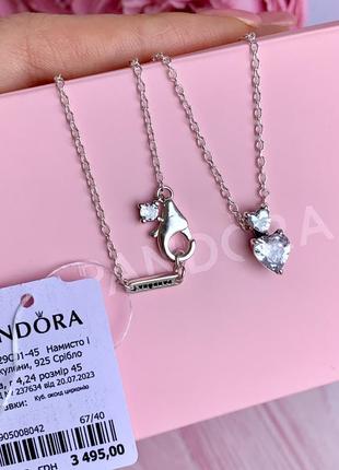 Ожерелье пандора серебро 925 кулон pandora цепочка «два сердца» ожерелье подвеска колье оригинальный кулон пандора новый бирка пломба
