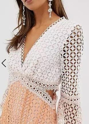 Чарівна міні сукня з мережива з ефектом омбре asos design/коротке мереживне плаття