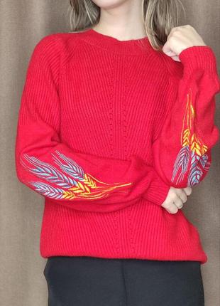 Жіночий теплий светр з вишитими колосками пшениці, україна, патріотична кофта5 фото