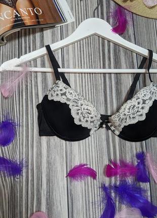Черный лифчик бюстгальтер с белым кружевом h&m #2145