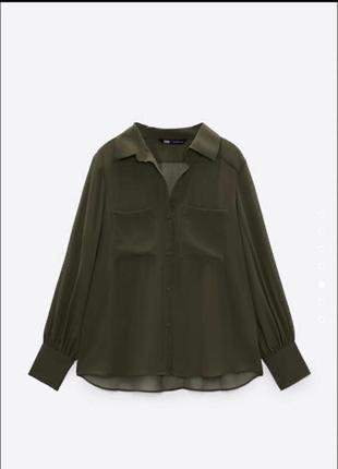 Полупрозрачная рубашка  zara с накладными карманами