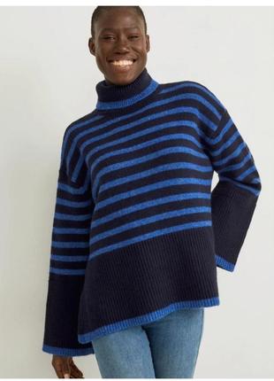 C&a теплий базовий в'язаний оверсайз светр з розрізами в смужку кофта джемпер пуловер гольф бадлон l xl xxl1 фото
