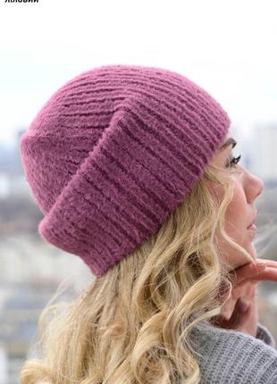 Женская молодежная шапка "николь" - лиловый, розовый.2 фото