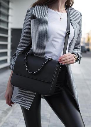 Кросбоді чорного кольору, жіноча стильна сумка на плече, сумка з двома ручками, каркасна сумка жіноча