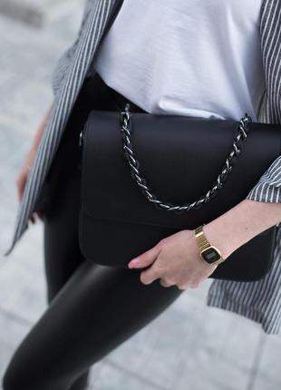 Кросбоді чорного кольору, жіноча стильна сумка на плече, сумка з двома ручками, каркасна сумка жіноча2 фото
