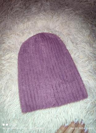 Женская молодежная шапка "николь" - лиловый, розовый.4 фото