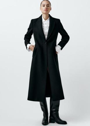 Длинное классическое шерстяное пальто zara