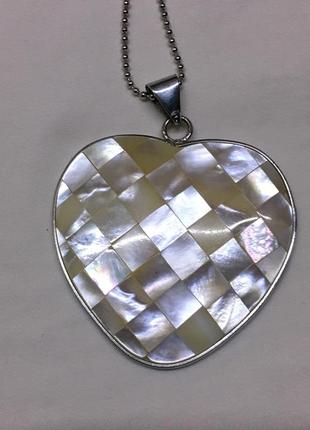 Кулон серце з натурального перламутру2 фото