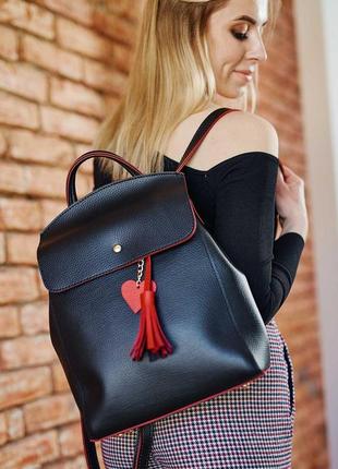 Рюкзак сумка жіноча «серце» чорний із червоним