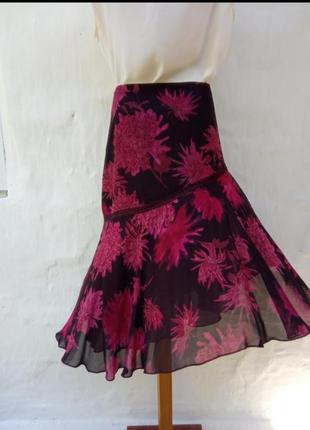 Новая красивая шифоновая асимметричная юбка  в принт пионы 🏵️ mng.7 фото