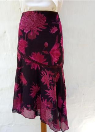Новая красивая шифоновая асимметричная юбка  в принт пионы 🏵️ mng.9 фото