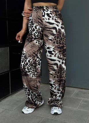 Шелковые леопардовые брюки, лео принт брюки1 фото