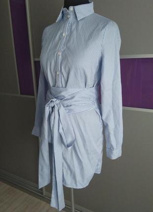 Стильное платье рубашка в полоску с эффектным поясом пояс оби полоска