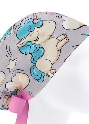 Медична шапочка шапка жіноча тканинна бавовняна багаторазова принт єдинороги