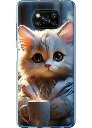Чехол на xiaomi poco x3 white cat из силикона fch_0051655