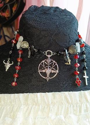 Gothic!! satan necklace with piercing big pentagram