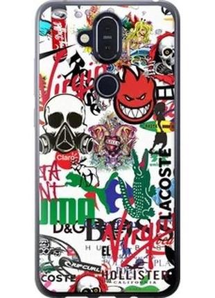 Чехол на nokia 8.1 many different logos из силикона fch_0000478