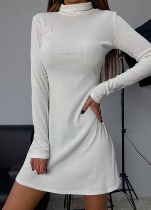 Платье женское короткое мини в рубчик xs/s/m черное, бежевое, молочное6 фото