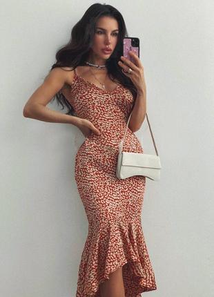 Платье леопардовое красное1 фото