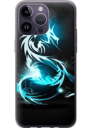 Чехол на iphone 14 pro max бело-голубой огненный дракон из силикона fch_0005191