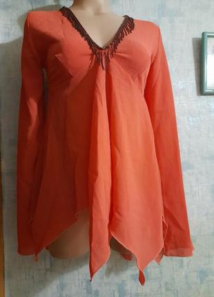 Блуза туніка  із вишивкою бісером ,оригінальна (італія )  р 44