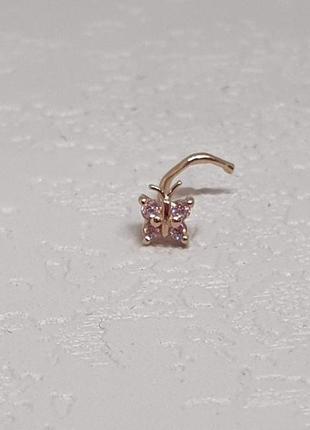 Золотая серьга-пирсинг в нос с фианитами. 1041.13
