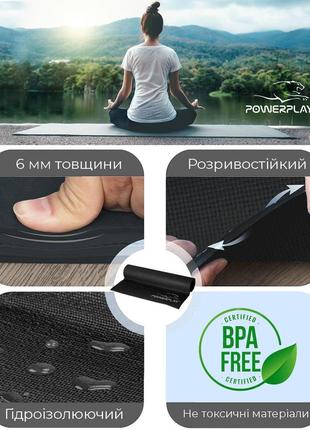Килимок для йоги та фітнесу powerplay 4010 (173*61*0.6) black2 фото