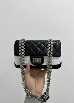 Стильна жіноча сумочка chanel 2.55 reissue double flap leather bag black/silver 19.5 x 12.5 x 7 см