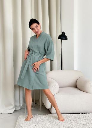 Жіночий халат із мусліну, оливковий
