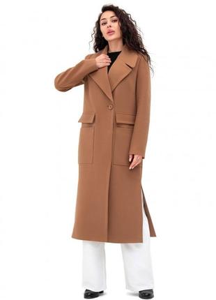 Пальто женское длинное, кашемировое, шерстяное, демисезонное, весеннее, осеннее, однотонное, кэмел5 фото