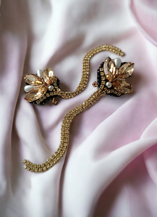 Сережки довгі з стразовими ланцюжками колоски з бісеру ручної роботи колосок