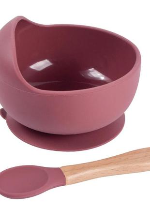 Набор силиконовой посуды 2life y16 глубокая тарелка для супа и деревянная ложка бордовый v-11581