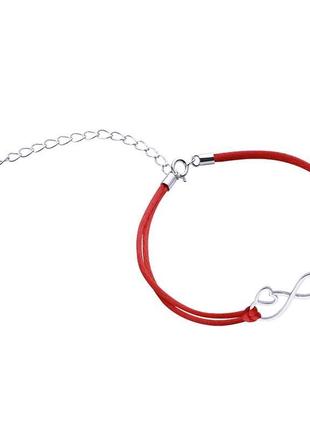 Срібний браслет з червоною ниткою нескінченність у серці, б2к/9091 фото