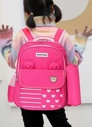 Шкільний рюкзак з пеналом для дівчинки 1 2 3 клас, рожевий ортопедичний портфель в школу3 фото